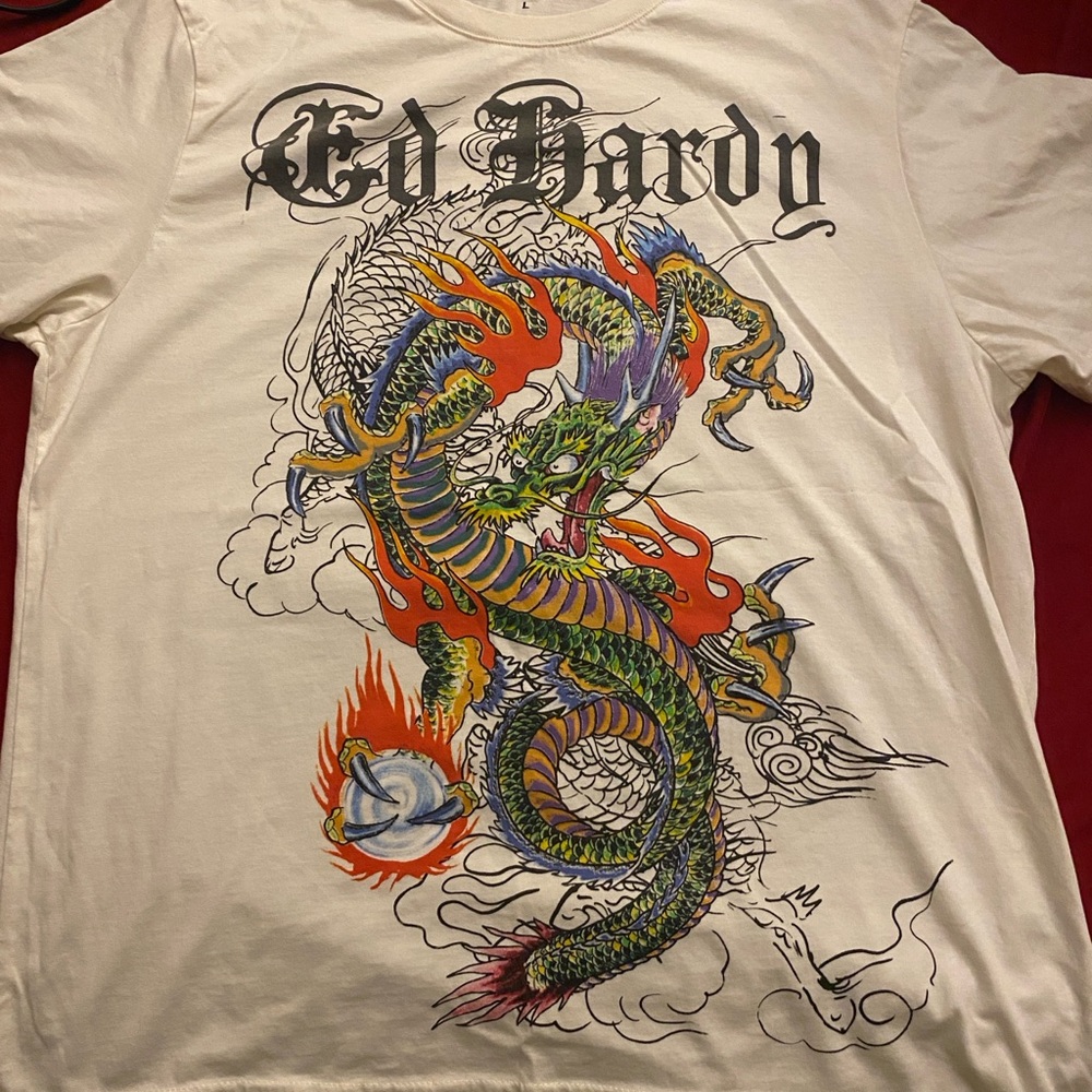 Ed Hardy cream Tee with Black Graphic